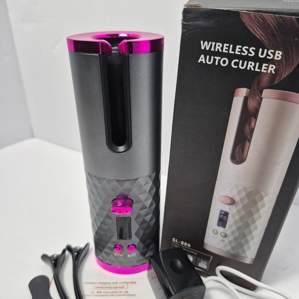 Wireless USB Auto‎ Hair Curler SL-886 Cordless Ceramic Curling Iron LCD